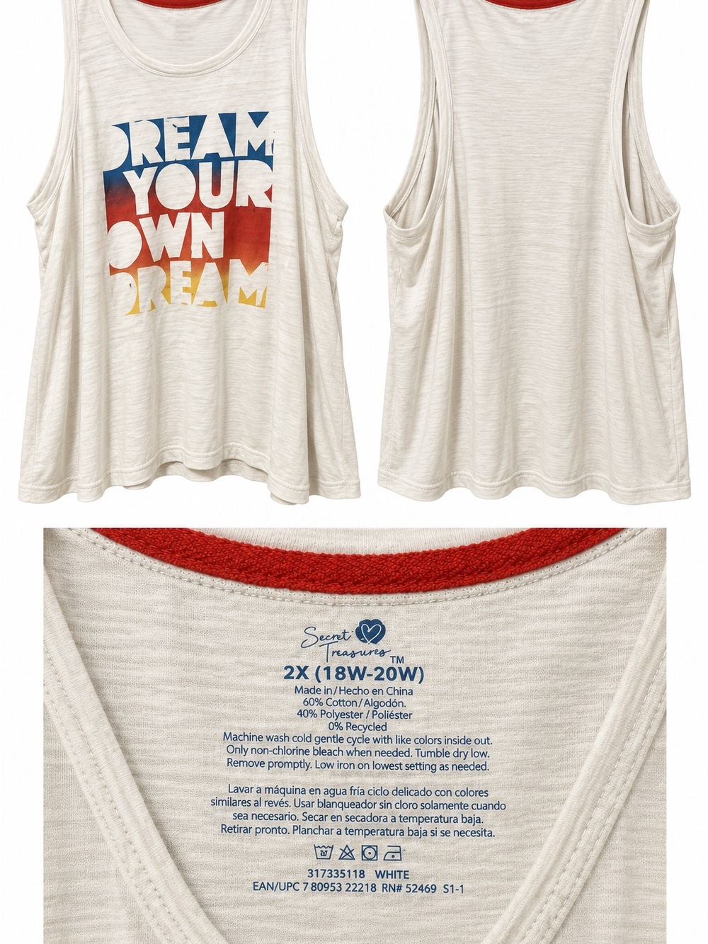 Secret Treasures Cream Graphic Tank with Red, Blue & Yellow Ombre Print